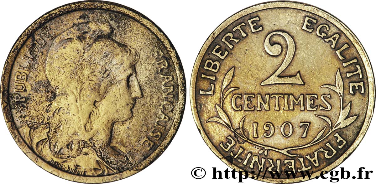 2 centimes Daniel-Dupuis 1907  F.110/10 TB15 