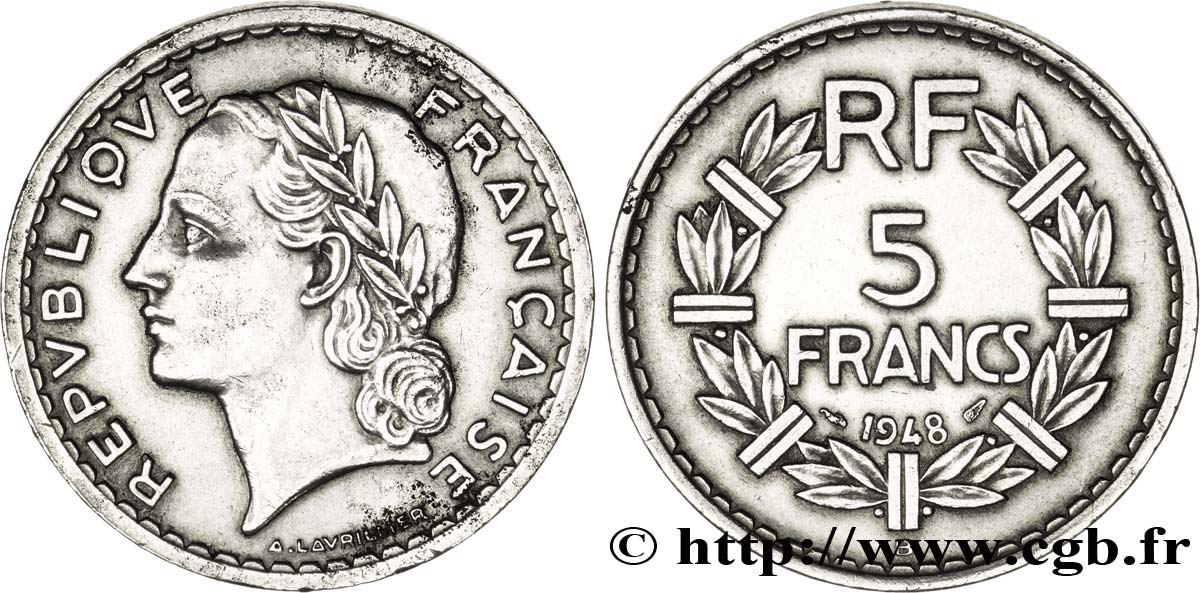 5 francs Lavrillier, aluminium 1948 Beaumont-Le-Roger F.339/15 TTB 