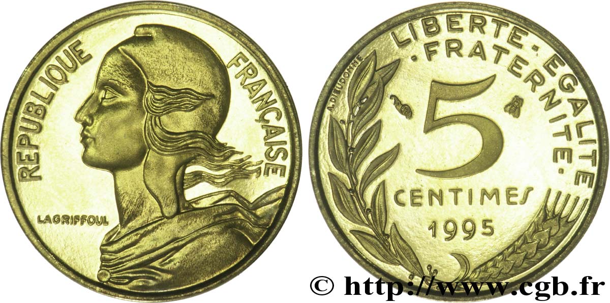 5 centimes Marianne, BE (Belle Épreuve), 4 plis 1995 Pessac F.125/37 var. SPL63 