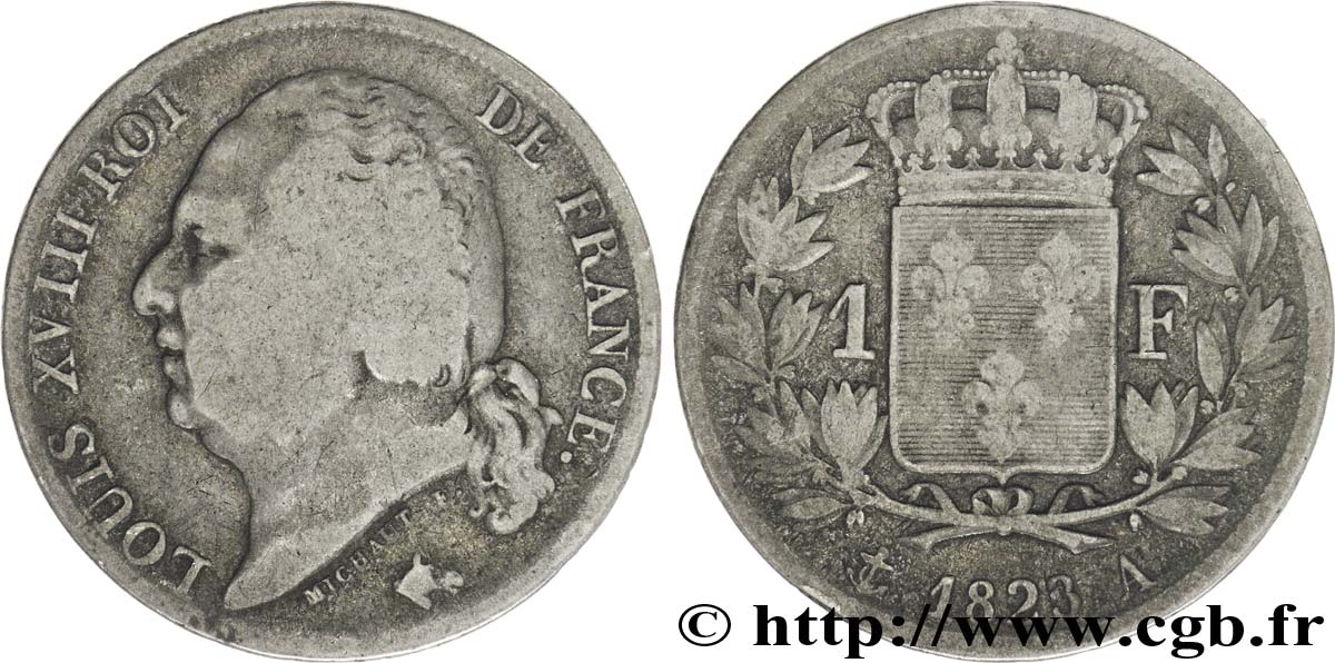 1 franc Louis XVIII 1823 Paris F.206/45 VF20 