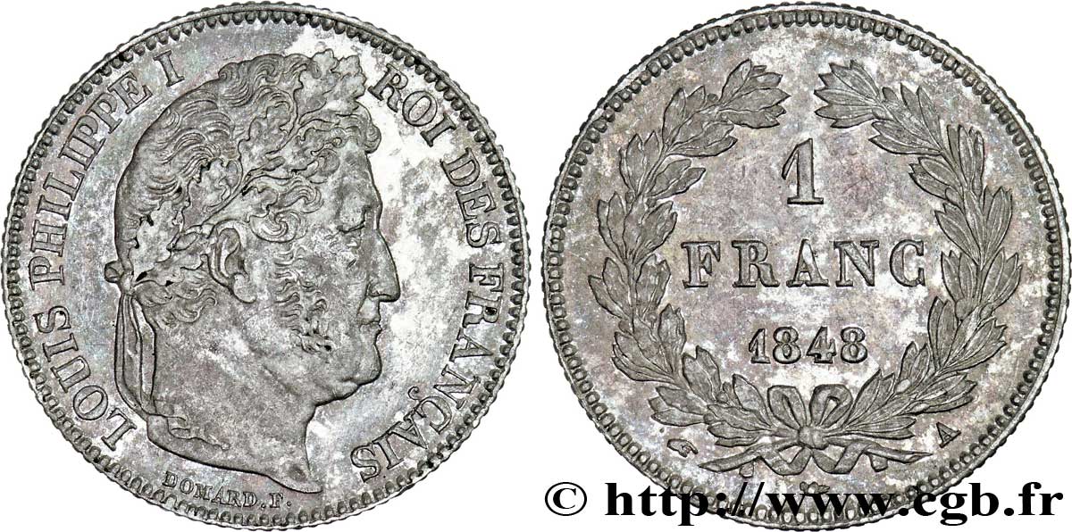 1 franc Louis-Philippe, couronne de chêne 1848 Paris F.210/113 SPL55 