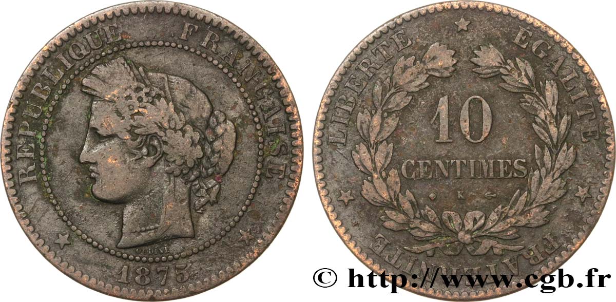 10 centimes Cérès 1875 Bordeaux F.135/15 TB15 