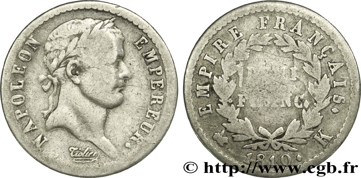 Demi-franc Napoléon Ier tête laurée, Empire français 1810 Bordeaux F.178/15 BC15 