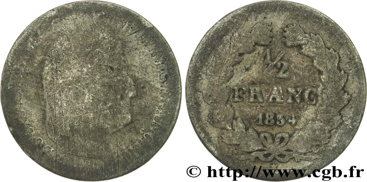 1/2 franc Louis-Philippe 1834 Lille F.182/52 q.B3 