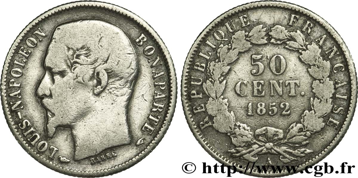 50 centimes Louis-Napoléon 1852 Paris F.185/1 SGE10 