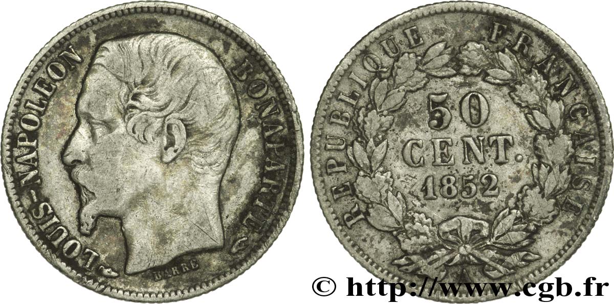 50 centimes Louis-Napoléon 1852 Paris F.185/1 VF35 