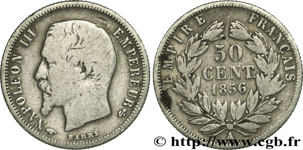 50 centimes Napoléon III, tête nue 1856 Paris F.187/4 B12 