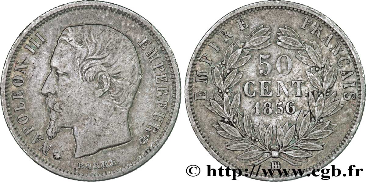 50 centimes Napoléon III, tête nue 1856 Strasbourg F.187/6 MBC40 