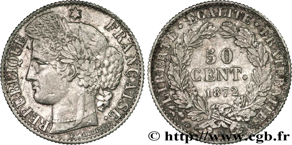 50 centimes Cérès, IIIe République 1872 Paris F.189/3 MBC48 