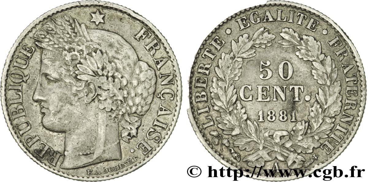 50 centimes Cérès, IIIe République 1881 Paris F.189/9 XF42 