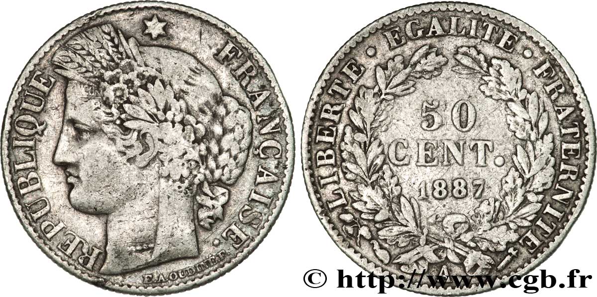 50 centimes Cérès, Troisième République 1887 Paris F.189/12 S35 
