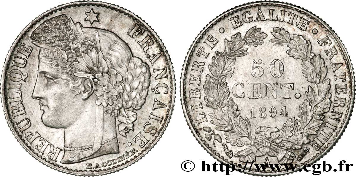 50 centimes Cérès, IIIe République 1894 Paris F.189/15 VZ58 