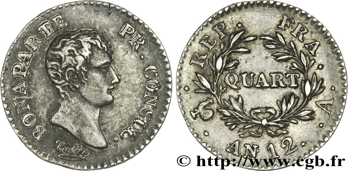 Quart (de franc) Bonaparte Premier Consul 1804 Paris F.157/1 TTB50 