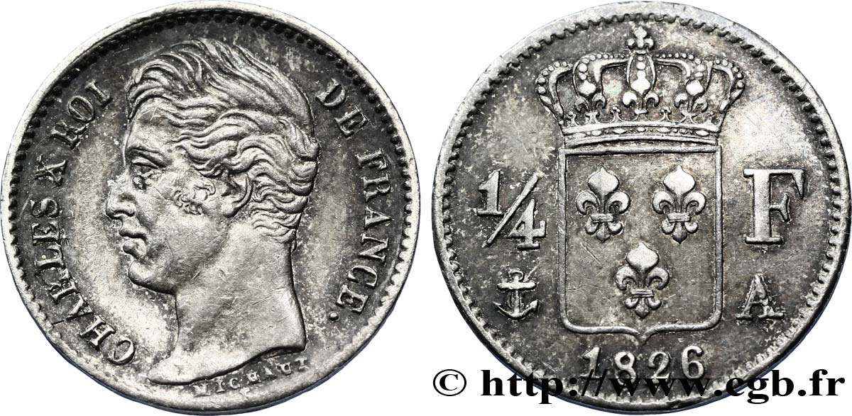 1/4 franc Charles X 1826 Paris F.164/2 MBC50 