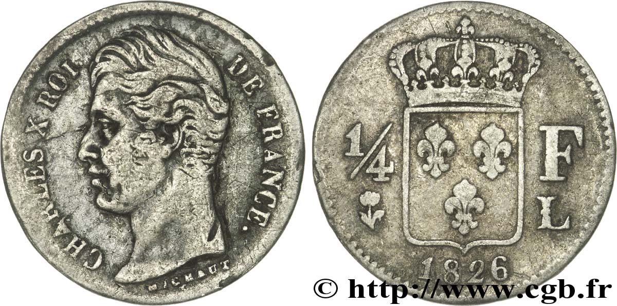 1/4 franc Charles X 1826 Bayonne F.164/5 S18 