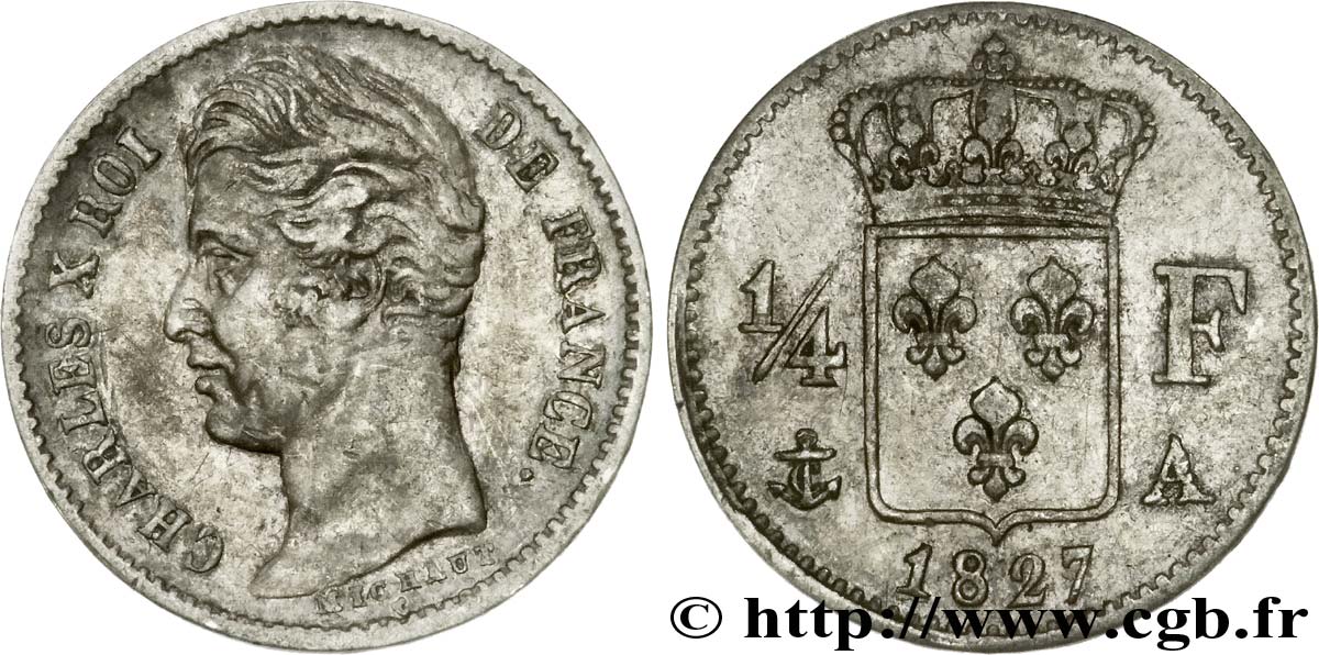 1/4 franc Charles X 1827 Paris F.164/10 TB30 