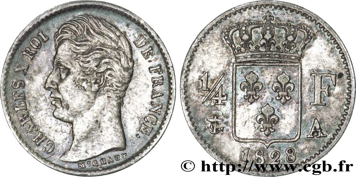 1/4 franc Charles X 1828 Paris F.164/18 MBC45 