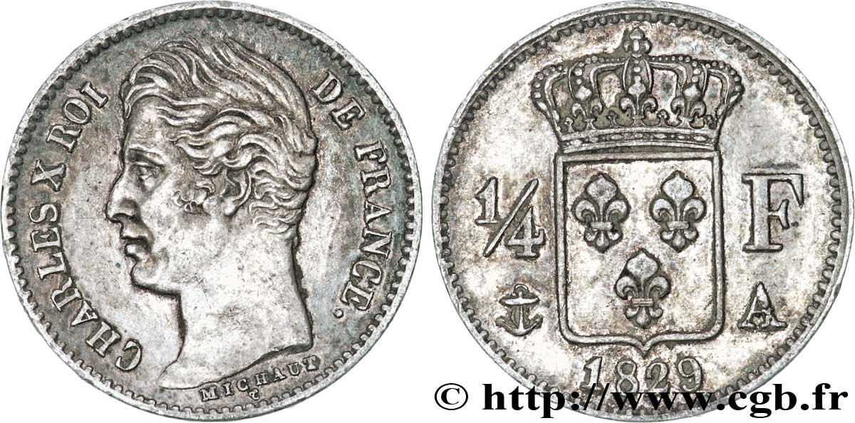 1/4 franc Charles X 1829 Paris F.164/29 TTB45 