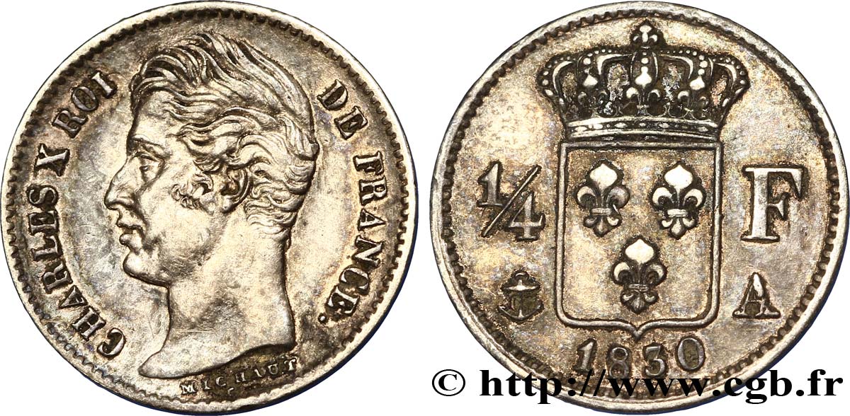 1/4 franc Charles X 1830 Paris F.164/39 MBC50 