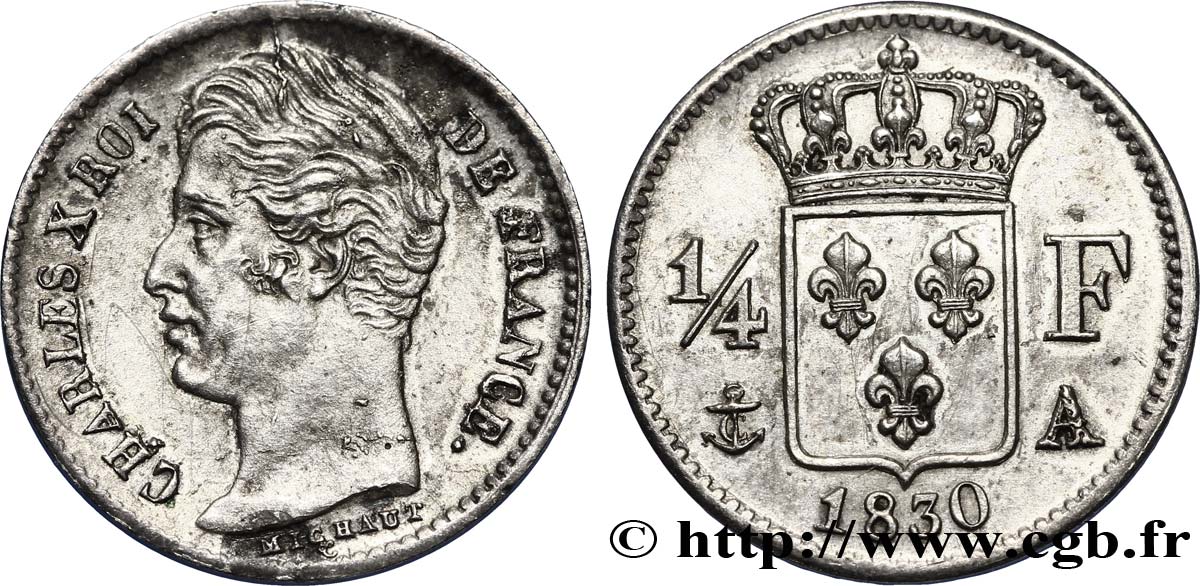 1/4 franc Charles X 1830 Paris F.164/39 VZ58 
