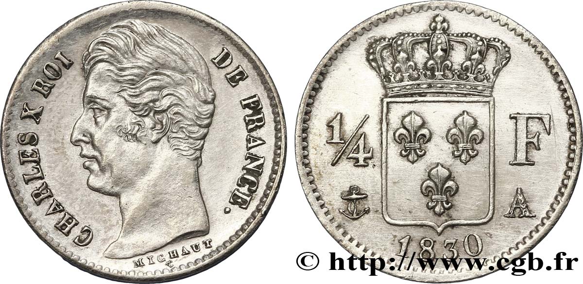 1/4 franc Charles X 1830 Paris F.164/39 SUP60 