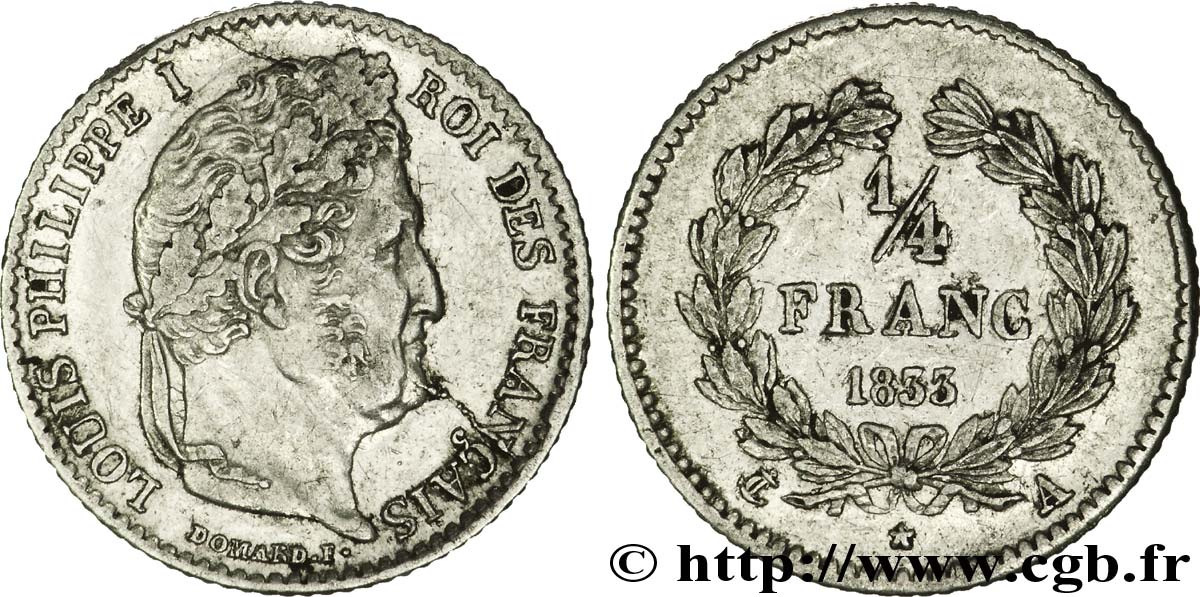 1/4 franc Louis-Philippe 1833 Paris F.166/30 SS45 