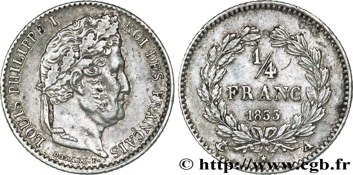 1/4 franc Louis-Philippe 1833 Paris F.166/30 XF48 