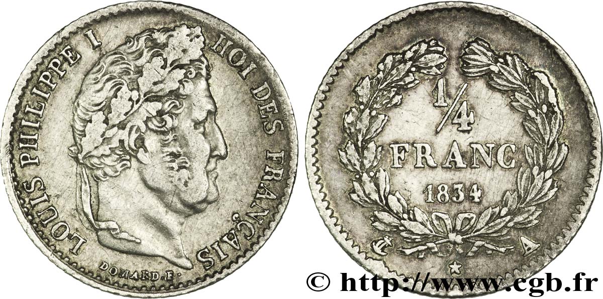 1/4 franc Louis-Philippe 1834 Paris F.166/37 VF35 