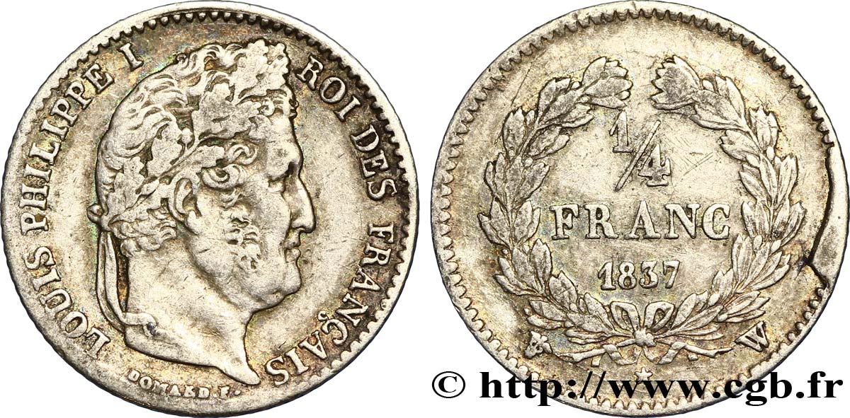 1/4 franc Louis-Philippe 1837 Lille F.166/68 TB35 