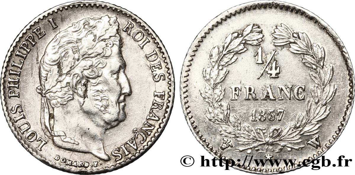 1/4 franc Louis-Philippe 1837 Lille F.166/68 AU50 