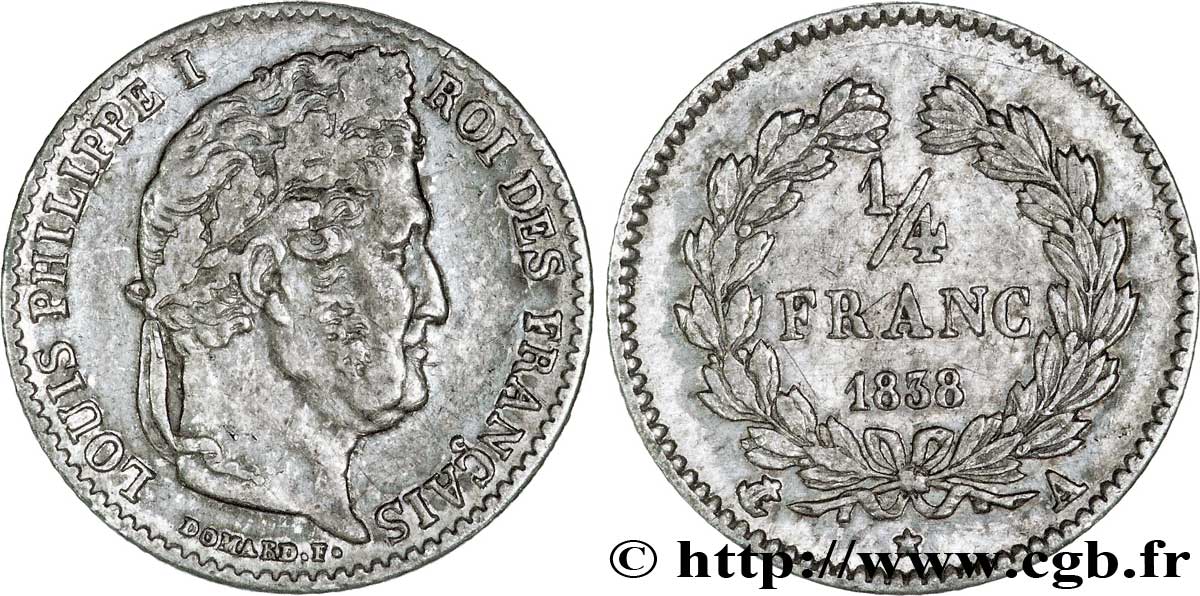 1/4 franc Louis-Philippe 1838 Paris F.166/69 TTB45 