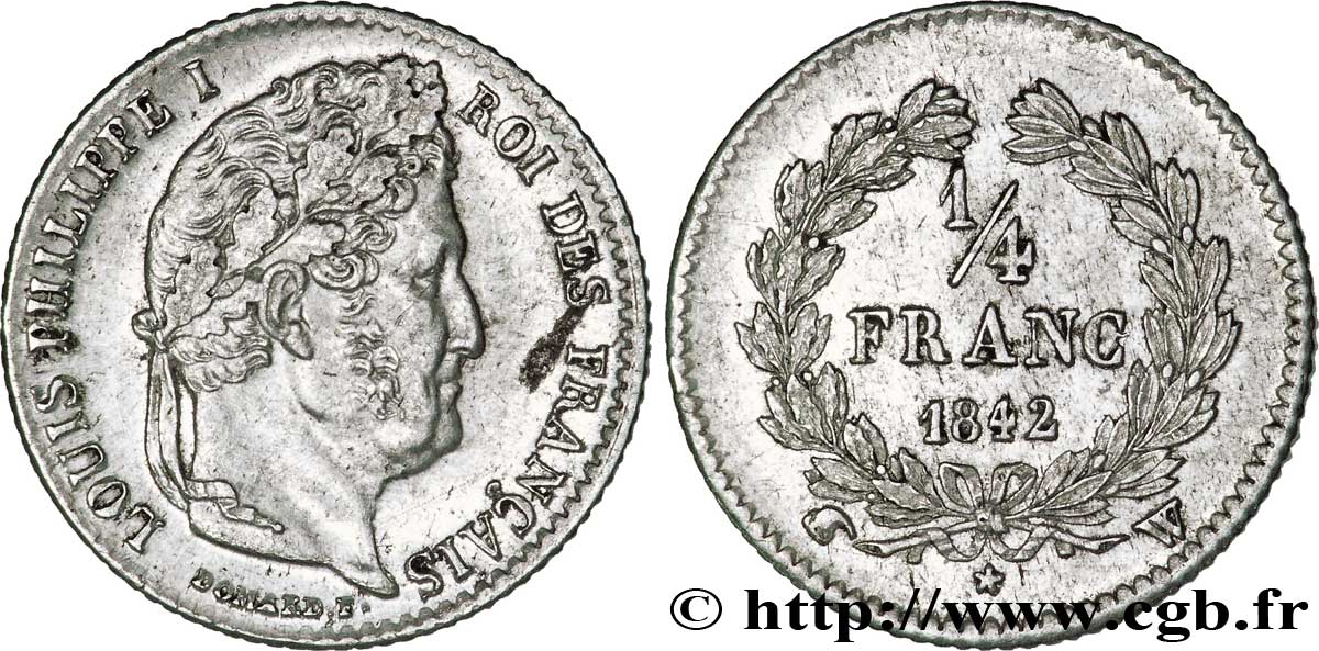 1/4 franc Louis-Philippe 1842 Lille F.166/92 SUP55 