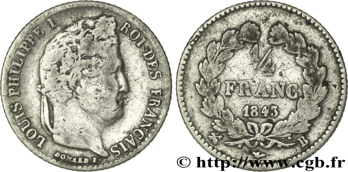 1/4 franc Louis-Philippe 1843 Rouen F.166/94 TB15 