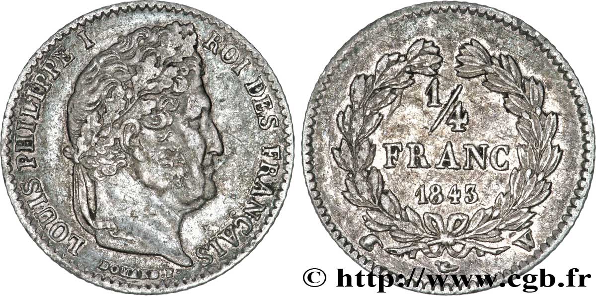 1/4 franc Louis-Philippe 1843 Lille F.166/96 TTB45 