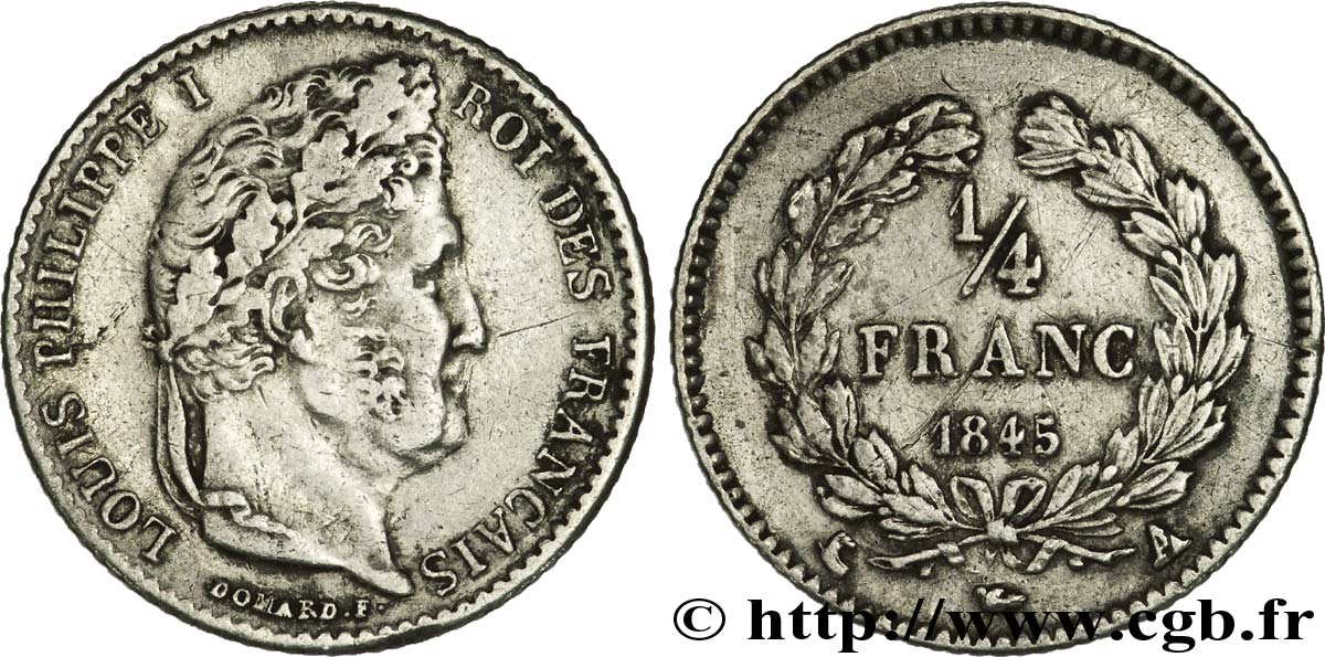 1/4 franc Louis-Philippe 1845 Paris F.166/102 TTB48 