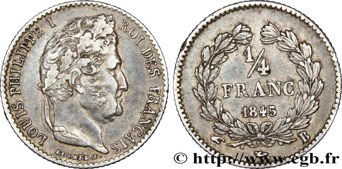 1/4 franc Louis-Philippe 1845 Rouen F.166/103 TTB45 