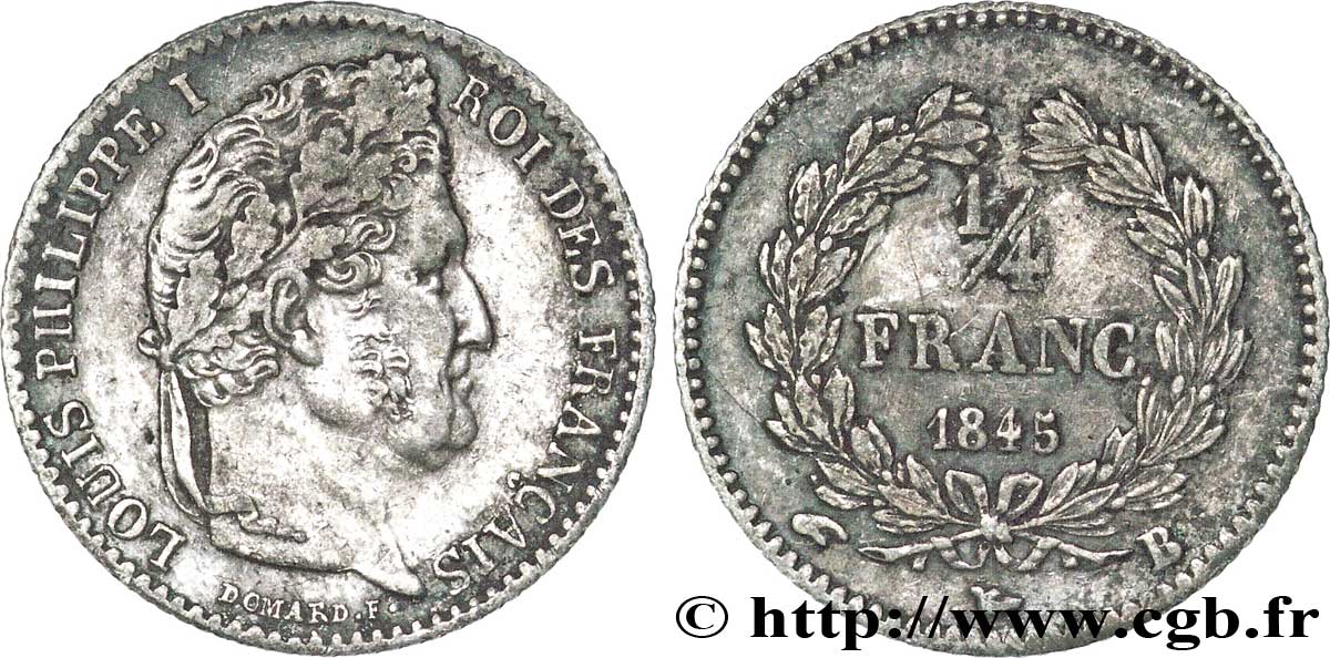 1/4 franc Louis-Philippe 1845 Rouen F.166/103 AU50 
