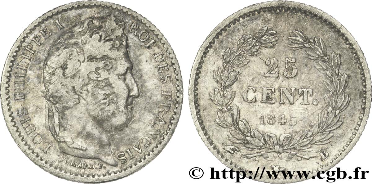 25 centimes Louis-Philippe 1845 Rouen F.167/1 MB20 