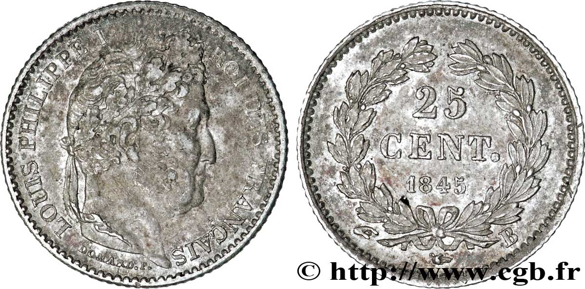 25 centimes Louis-Philippe 1845 Rouen F.167/1 BB50 