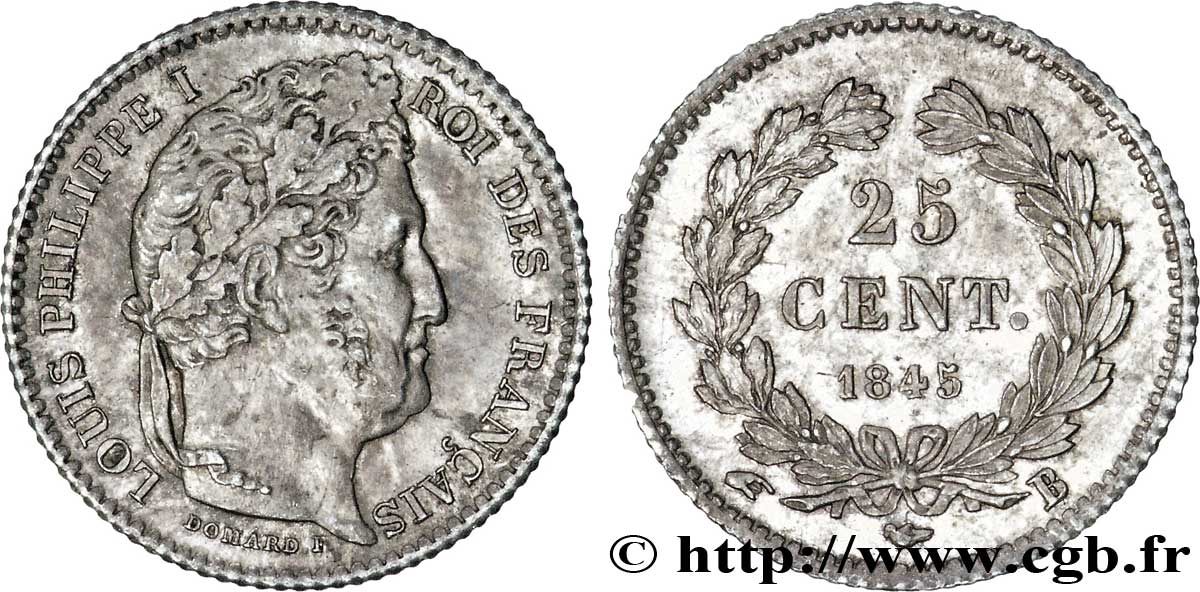 25 centimes Louis-Philippe 1845 Rouen F.167/1 SUP62 