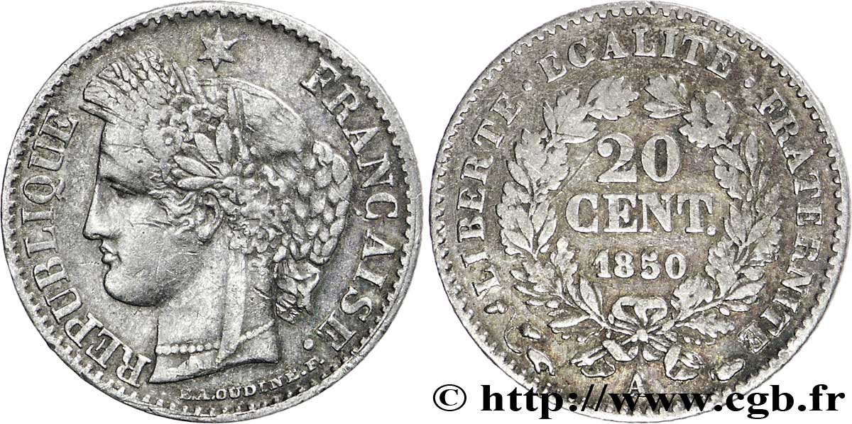 20 centimes Cérès, IIe République 1850 Paris F.146/3 SS45 