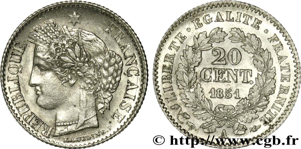 20 centimes Cérès, IIe République 1851 Paris F.146/7 SC63 