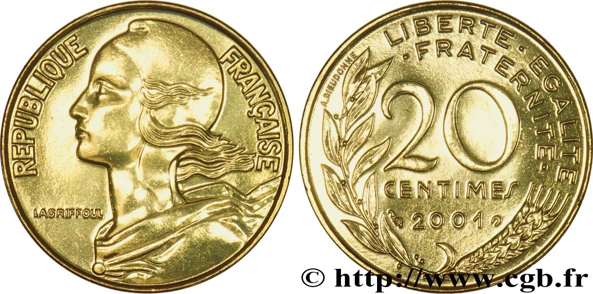 20 centimes Marianne 2001 Pessac F.156/46 MS68 
