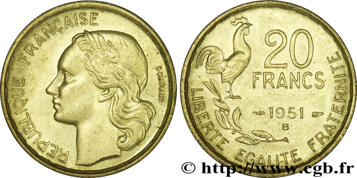 20 francs G. Guiraud 1951 Beaumont-Le-Roger F.402/8 EBC60 