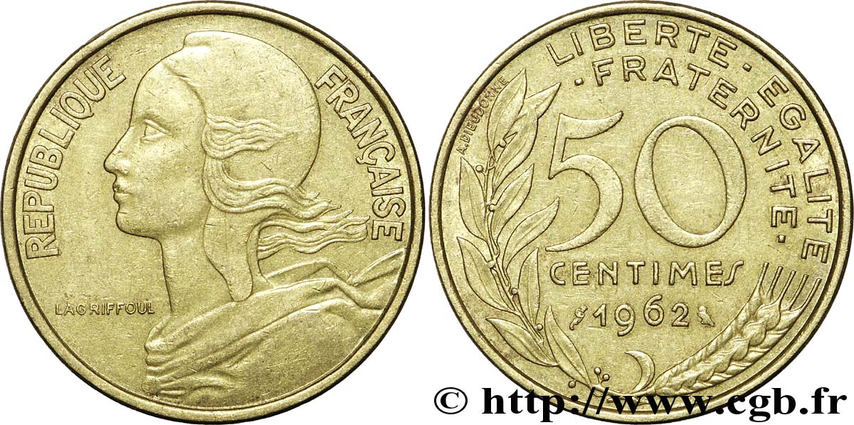 50 centimes Marianne, col à 4 plis 1962 Paris F.197/3 VF25 