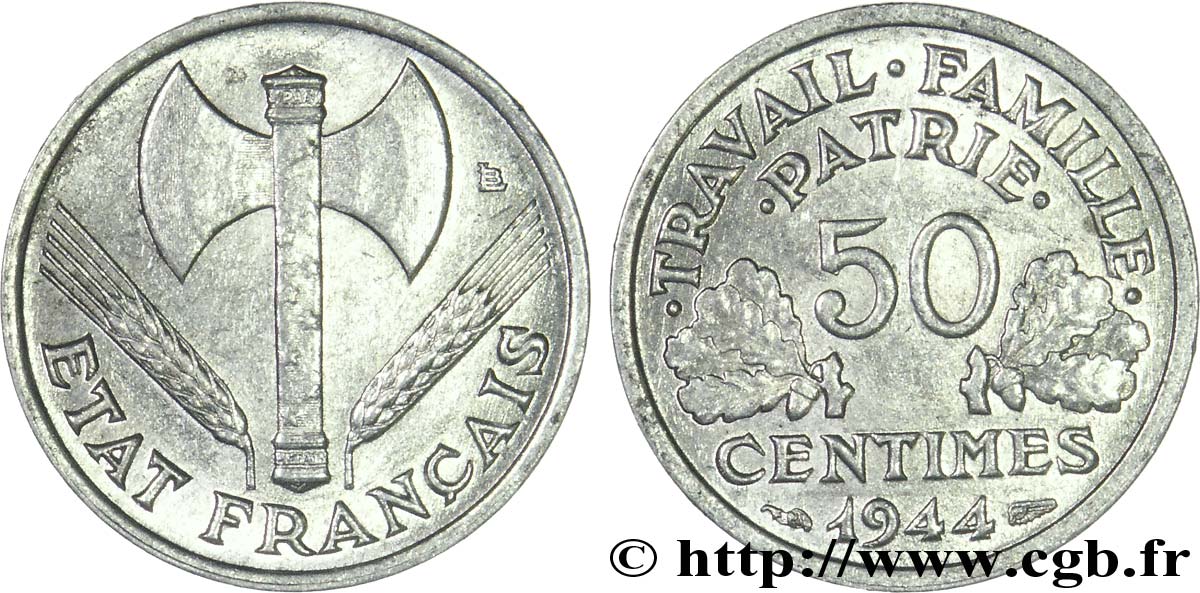 50 centimes Francisque, légère 1944  F.196/4 SUP55 