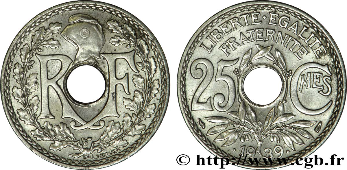 25 centimes Lindauer, maillechort 1939  F.172/3 SUP58 
