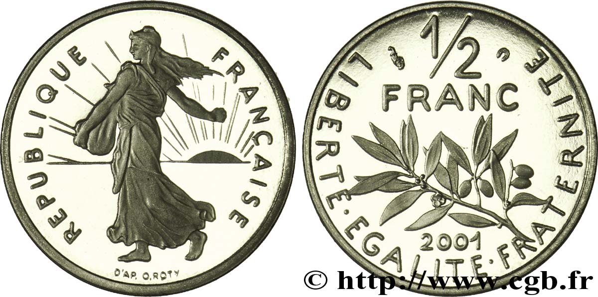 1/2 franc Semeuse, BE (Belle Épreuve) 2001 Pessac F.198/44 var. FDC65 