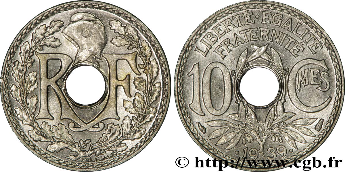 10 centimes Lindauer, maillechort 1939  F.139/3 ST65 