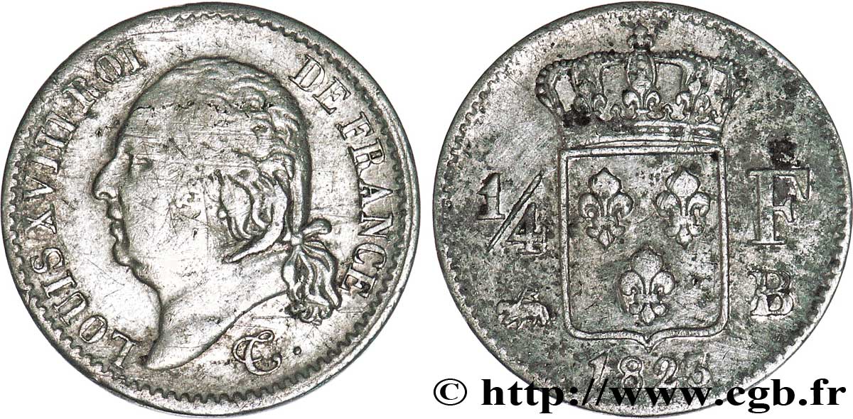 1/4 franc Louis XVIII  1823 Rouen F.163/25 TB20 